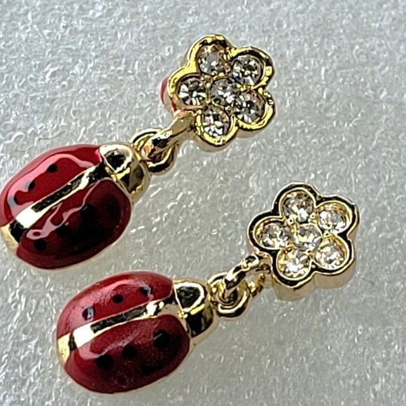 Mini LadyBug Enamel Crystal Earrings - Picture 4 of 14